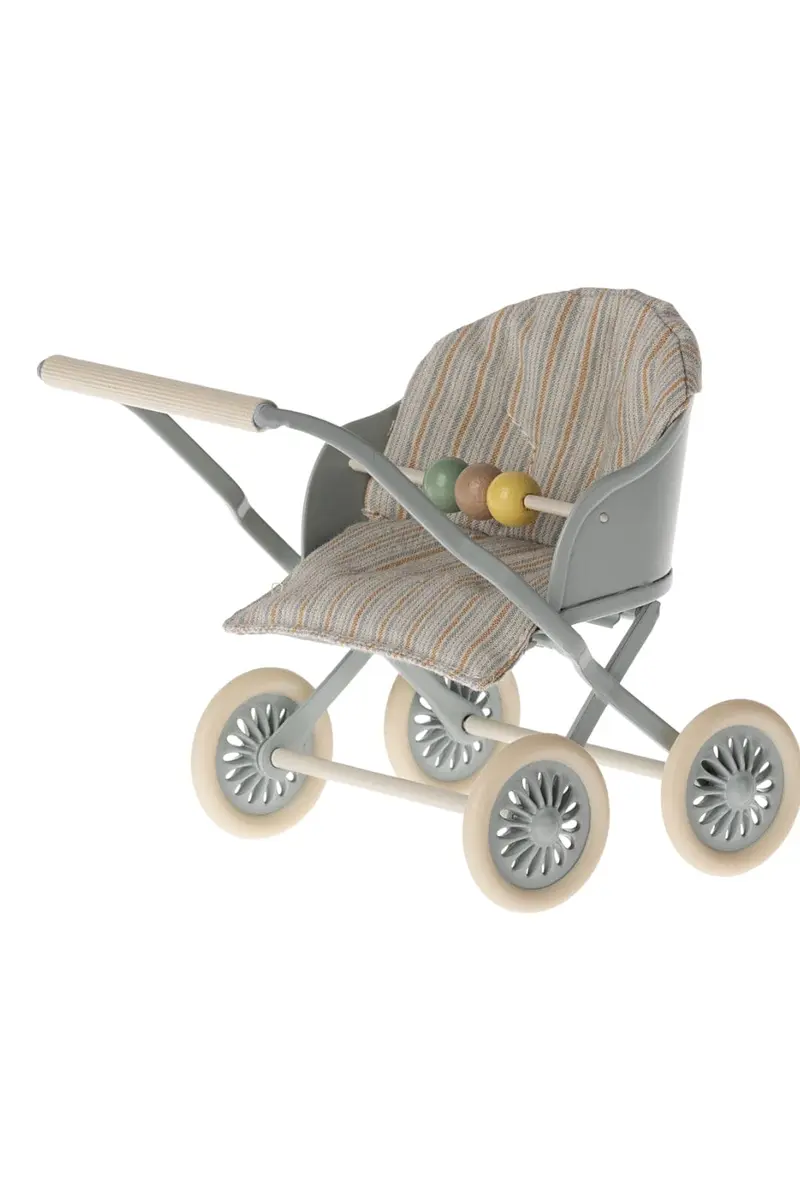Maileg - Stroller, Baby - Blue - Baby Mouse / My