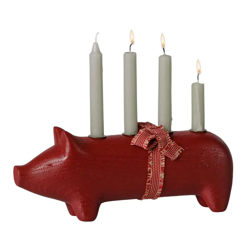 Maileg Trælysestage - Gris - Advent Medium - Rød