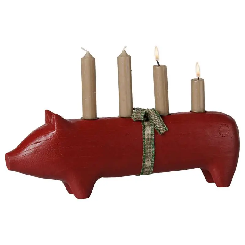 Maileg Trælysestage - Gris - Advent Stor - Rød