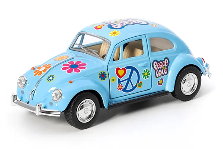 Mini metalbil, Volkswagen Beetle, Blå blomstret