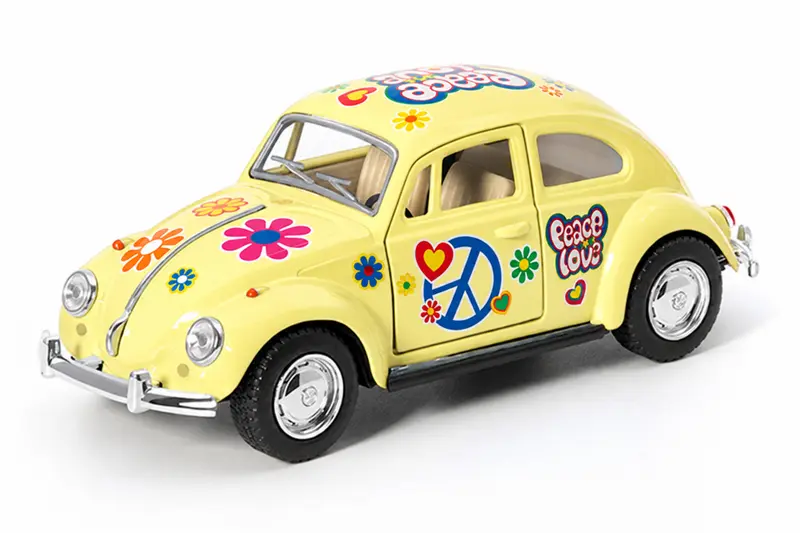 Mini metalbil, Volkswagen Beetle, Gul blomstret