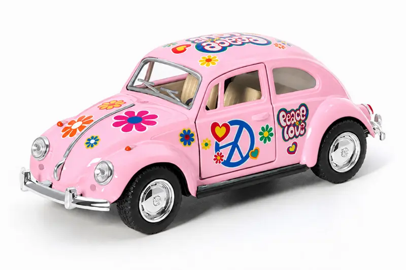 Mini metalbil, Volkswagen Beetle, Lyserød blomstret