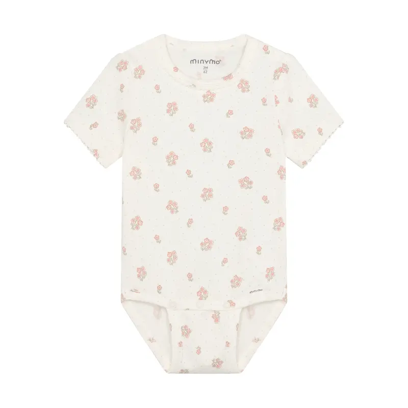 Minymo - Hvid kortærmet body med blomster 114302