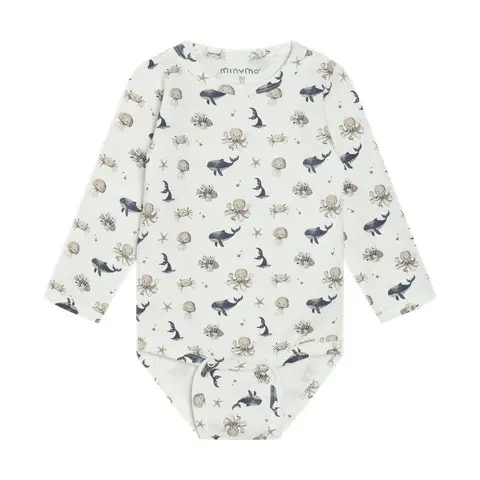 Minymo - Langærmet Body m. Print - White Pepper 114301