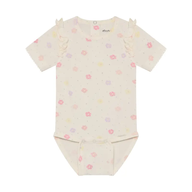 Minymo - Sand kort ærmet body med blomster 114343
