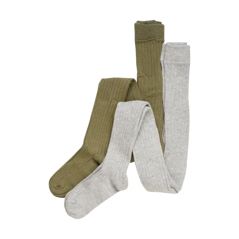 Minymo Stocking - solid rib 2-pack - Strømpebukser Grå-grøn 5754