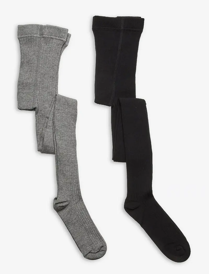 Minymo Stocking - solid rib 2-pack - Strømpebukser Grå/sort