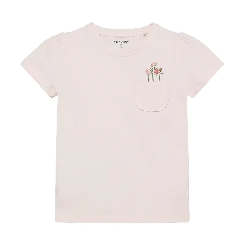 Minymo T-shirt m broderede blomster på lomme 124237