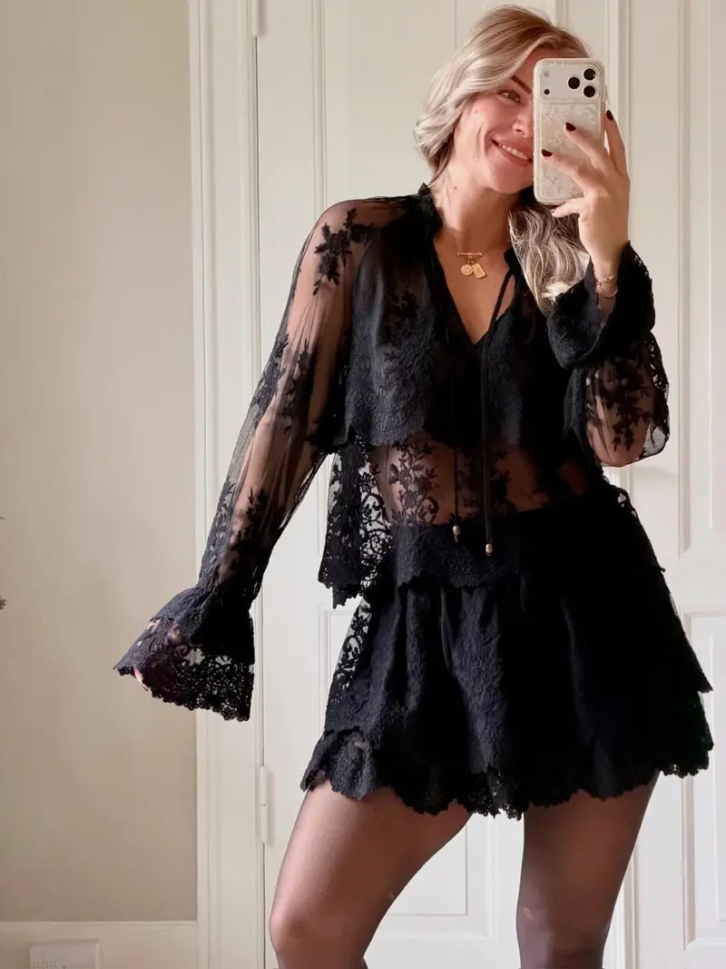 Molly&My X Melanie Due - Rikke V Lace Blouse 167319 - 100 - Black