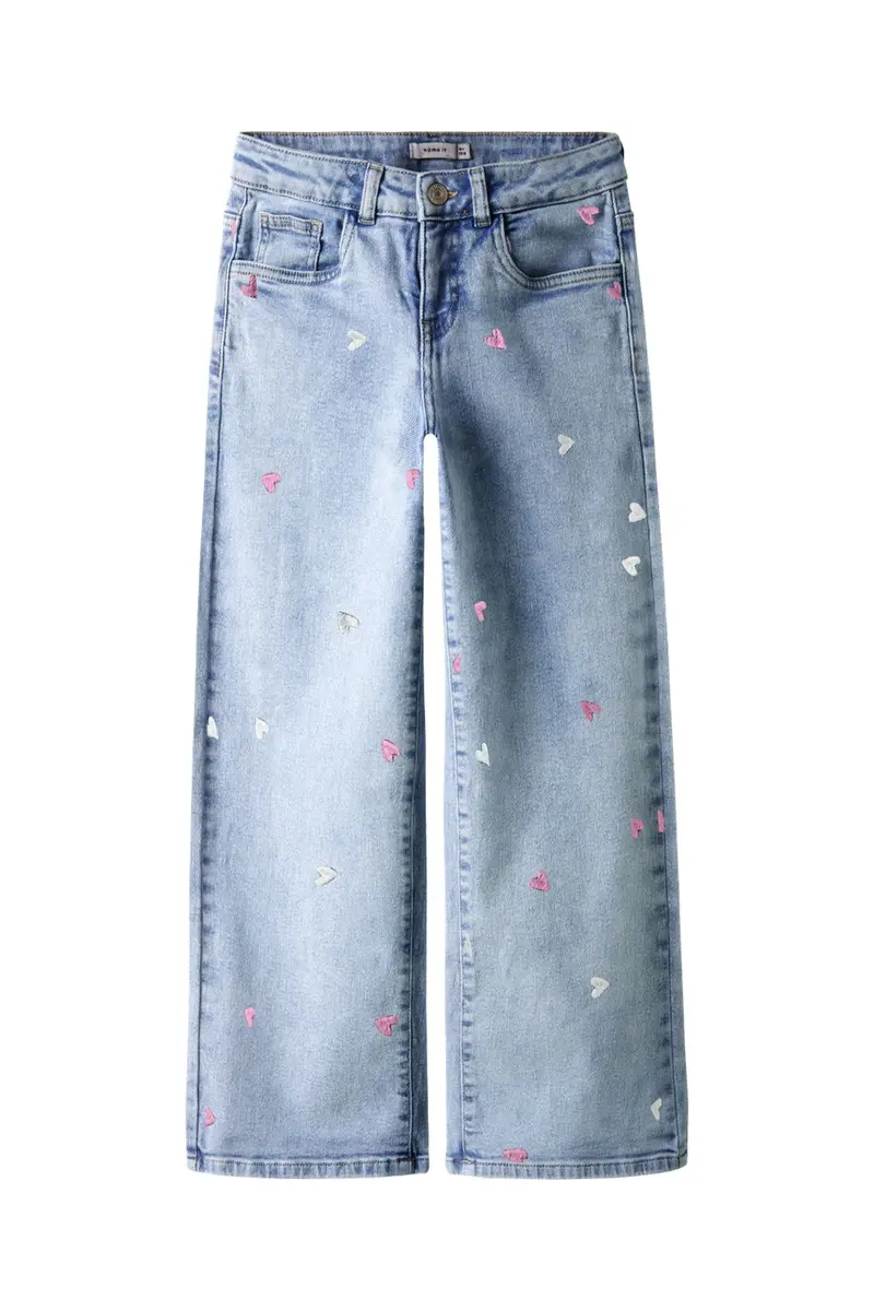 Name It - Nkfrose Wide Emb Jeans 2010-Fr - 4992374 Light Blue Bleached Denim Heart Emb