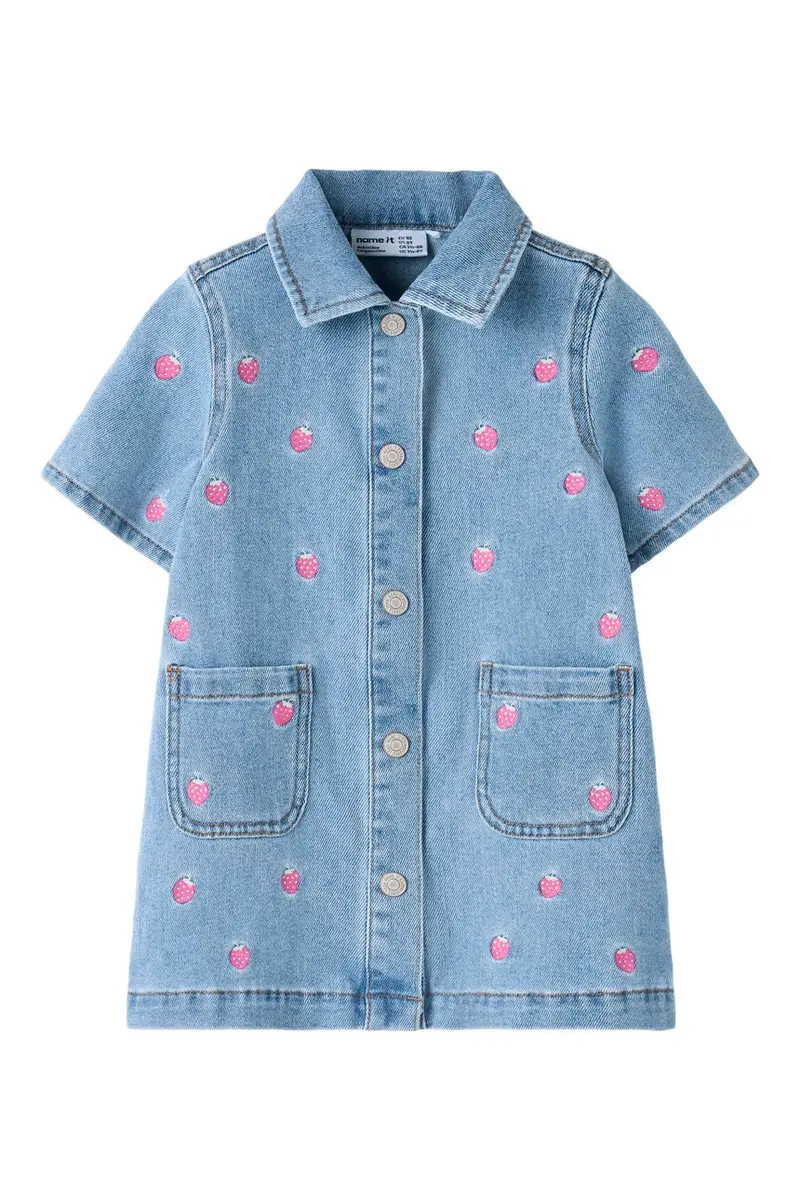Name It - Nmflaila Ss Emb Dress 6202-Iz - 5055048 Light Blue Denim Starwberry