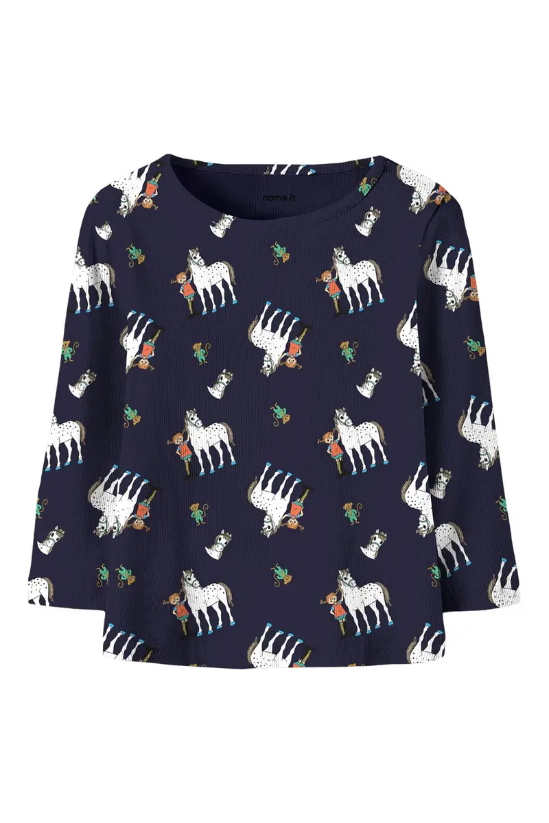 Name It - Nmfokka Pippi Ls Slim Top Sky - 5201340 Evening Blue