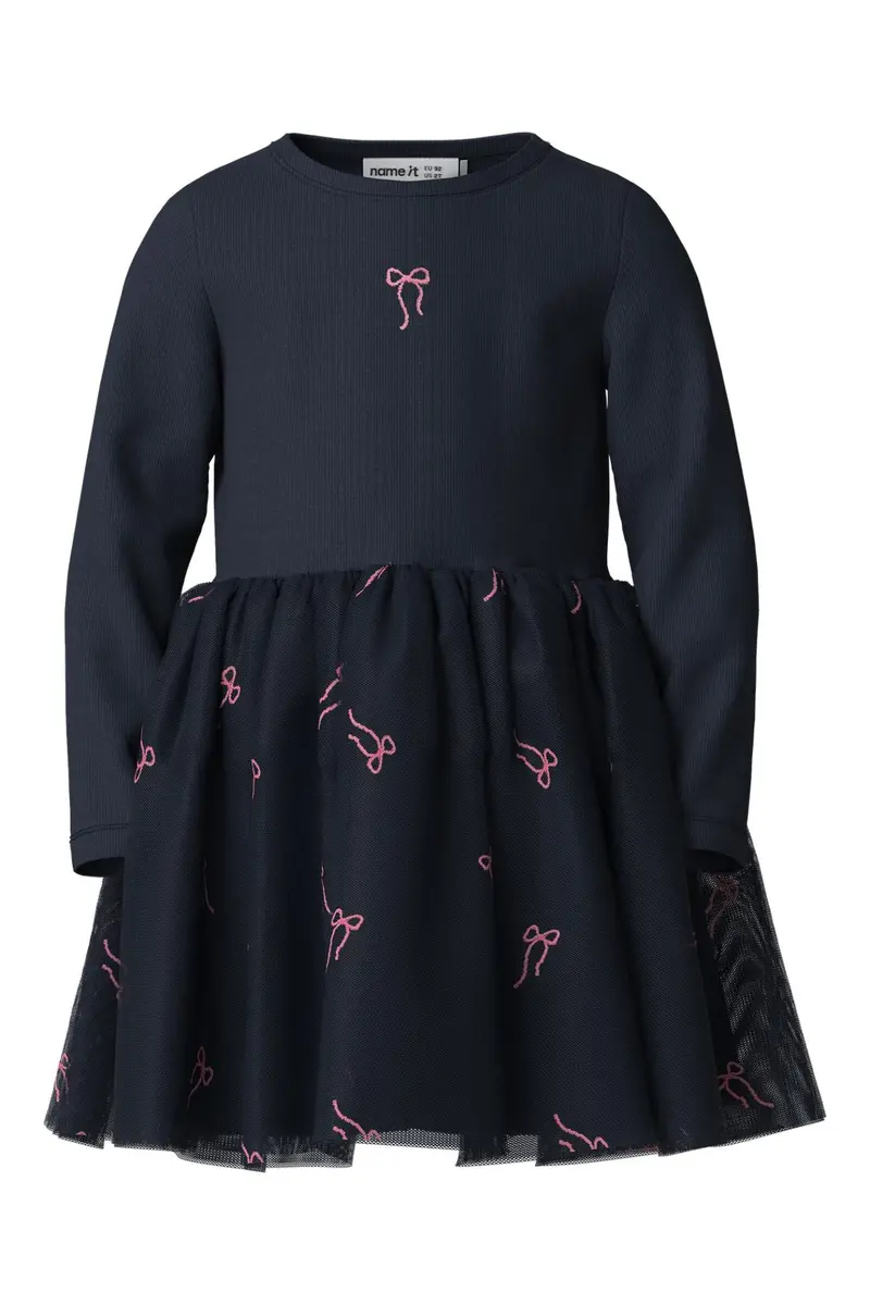 Name It - Nmfveross Ls Tulle Dress - 5166285 Navy Blazer Bow