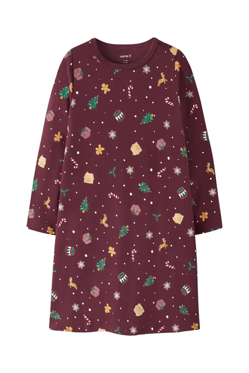 Name It - Nmfvismas Ls Nightgown - 4926435 Burgundy