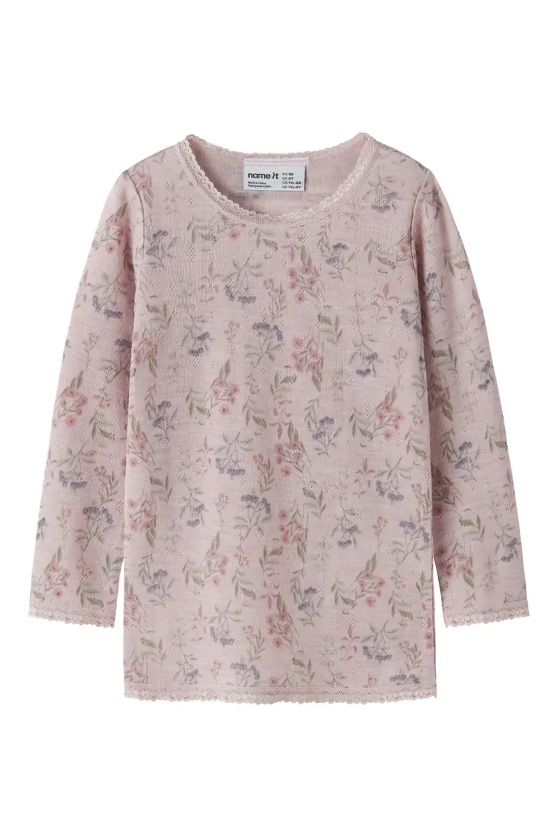 Name It - Nmfwang Wool Needle Ls Top - 4968470 Violet Ice Flowers + Leafs