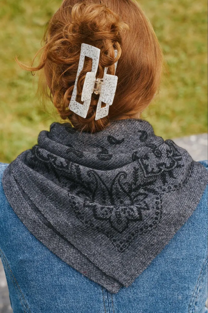 Neo Noir - Adelina Paisley Knit Scarf 169506 - 136 - Antracit Melange