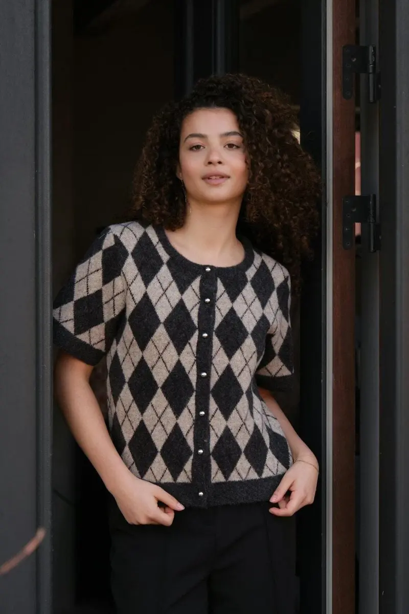 Neo Noir - Allestar Check Knit Cardigan 165729 - 123 - Beige
