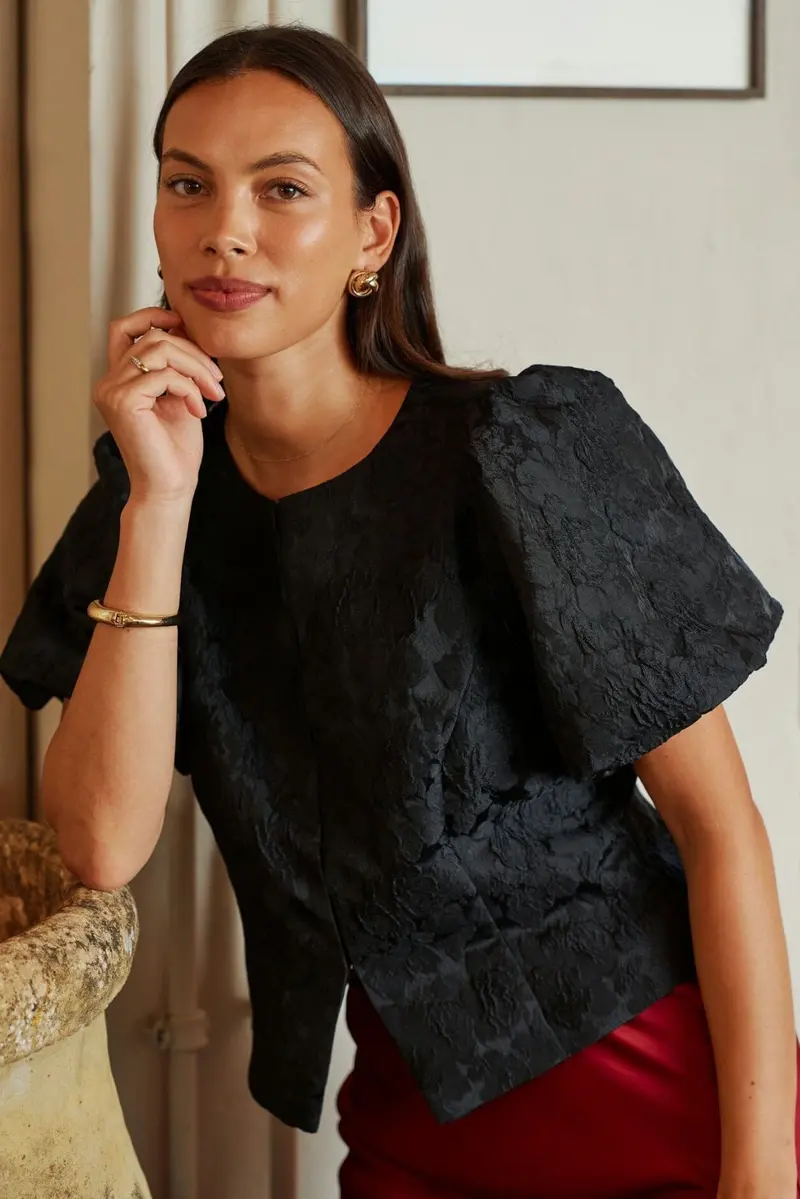 Neo Noir - Anela Flower Brocade Blouse 166905 - 100 - Black