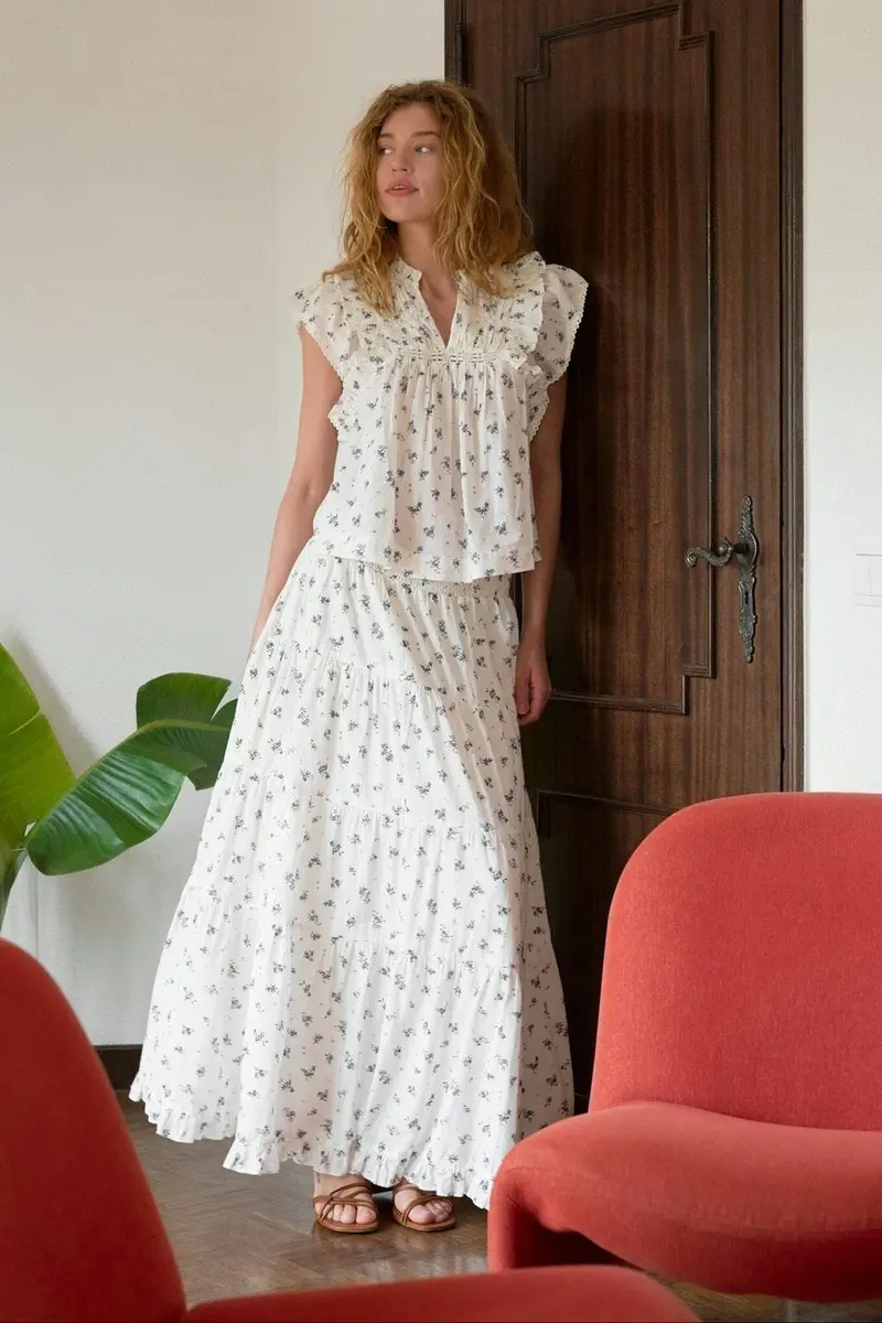 Neo Noir - Asta Small Blossom Skirt 165649 - 252 - White Blue