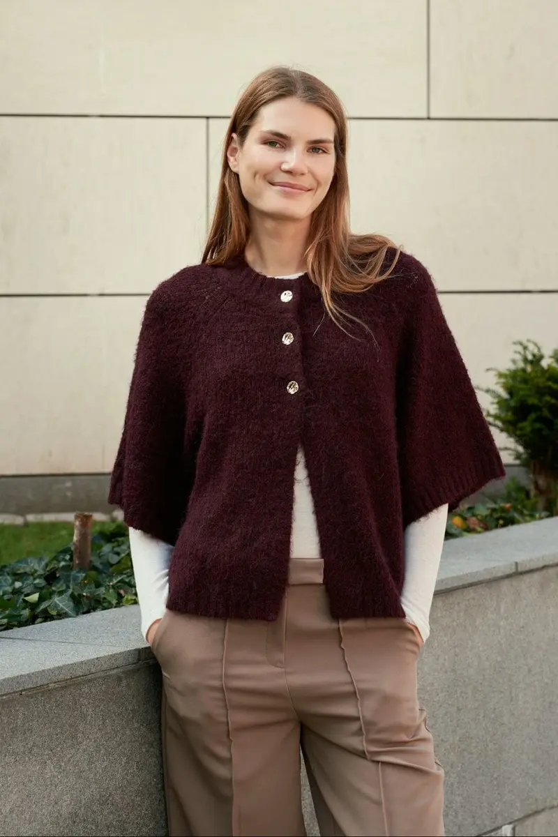 Neo Noir - Benuta Fluffy Knit Cardigan 165816 - 174 - Burgundy