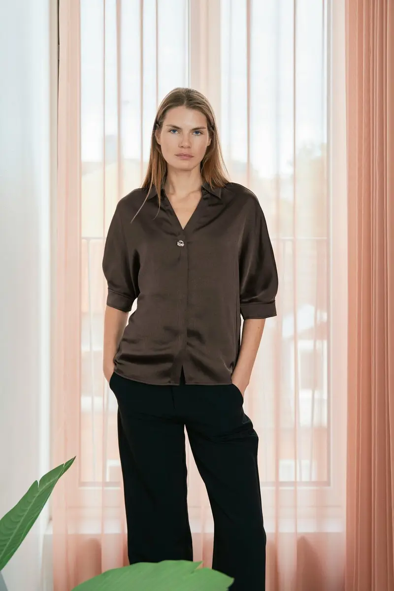 Neo Noir - Carm Heavy Sateen Shirt 170699 - 676 - Dark Brown
