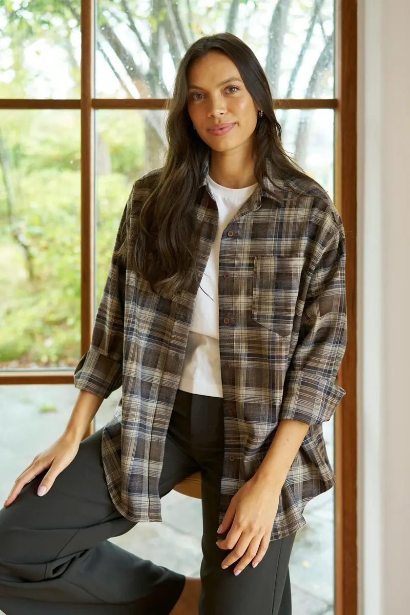 Neo Noir - Dalma Flannel Check Shirt 171678 - 811 - Dark Taupe