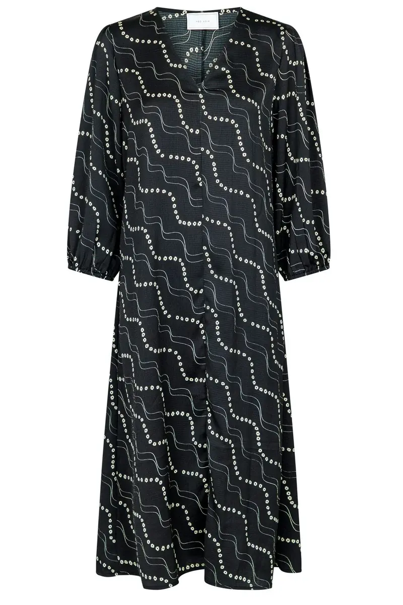 Neo Noir - Delfina Flower Stripe Dress - Black