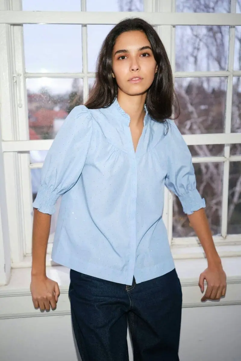 Neo Noir - Diana B Stripe Stone Blouse 164327 - 145 - Light Blue