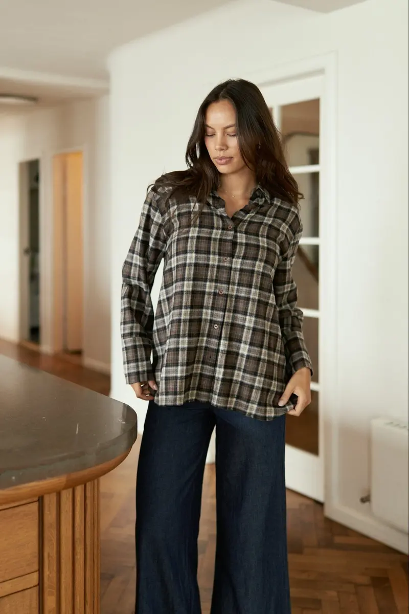 Neo Noir - Dita Flannel Check Shirt 171676 - 811 - Dark Taupe