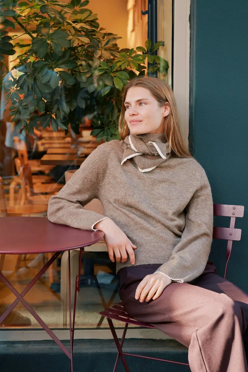 Neo Noir - Eliska Scarf Knit Blouse 170082 - 205 - Brown Melange