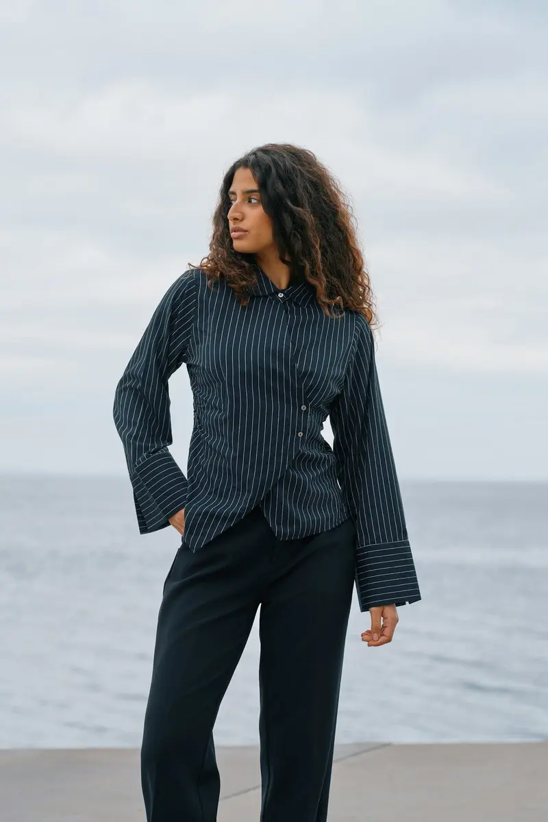 Neo Noir - Fenli Slim Stripe Shirt 170977 - 141 - Navy