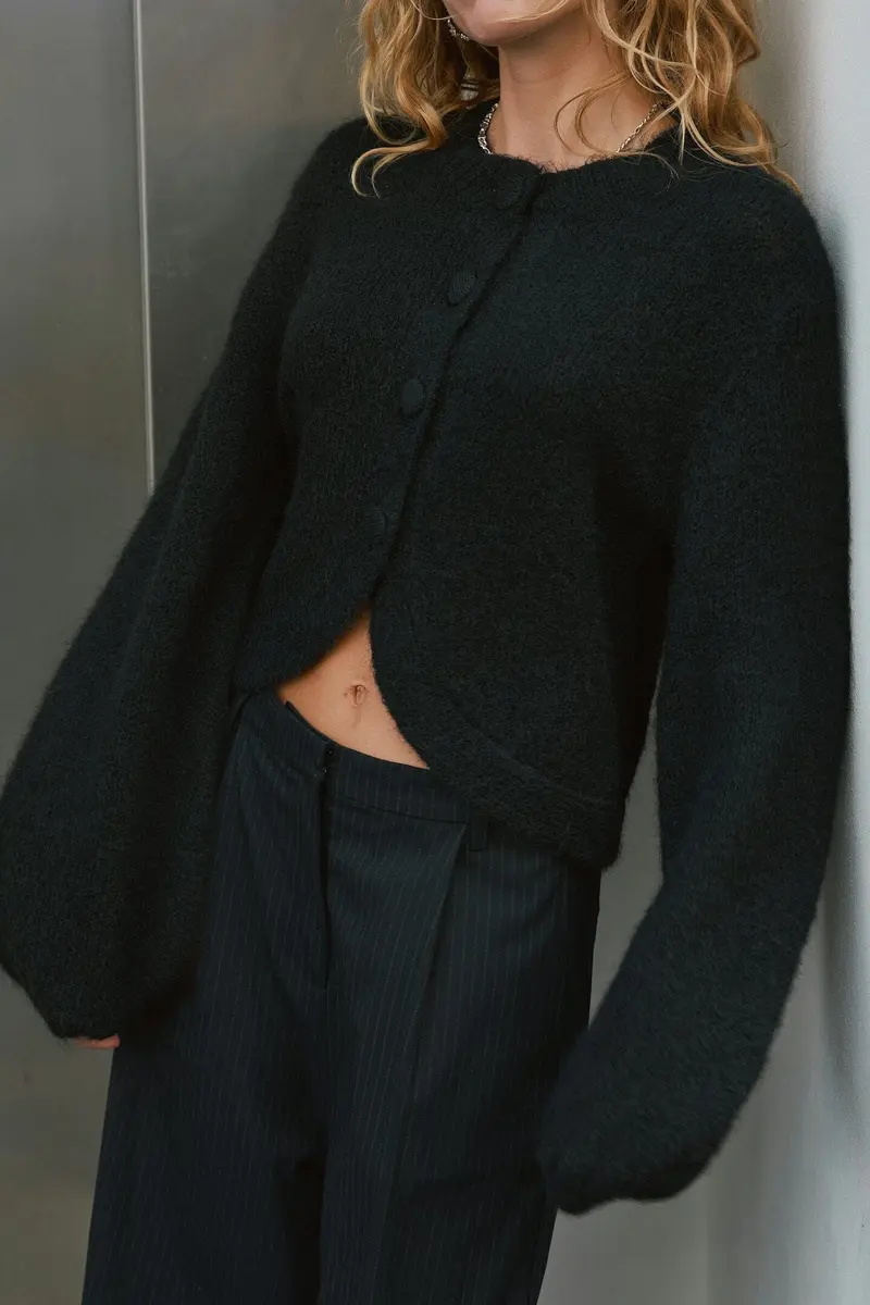 Neo Noir - Gio Fluffy Knit Cardigan 168524 - 100 - Black