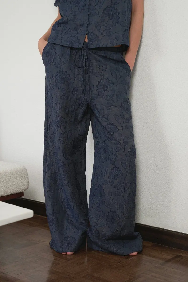Neo Noir - Heifa Flower Stripe Pants 168495 - 534 - Dark Blue