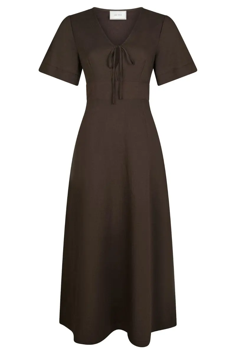 Neo Noir - Ilsie Linen Dress 166101 - 676 - Dark Brown