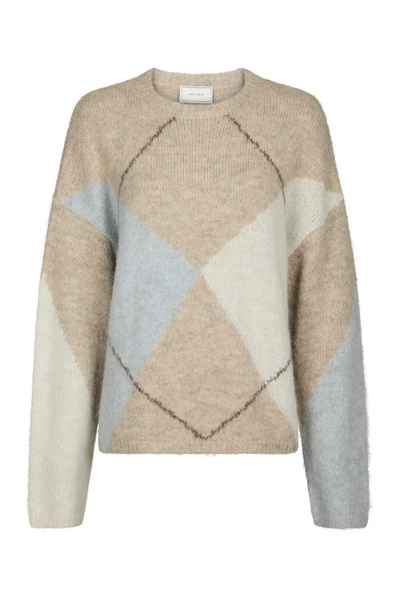 Neo Noir - Inga Check Fluff Knit Blouse 165205 - 976 - Beige Melange