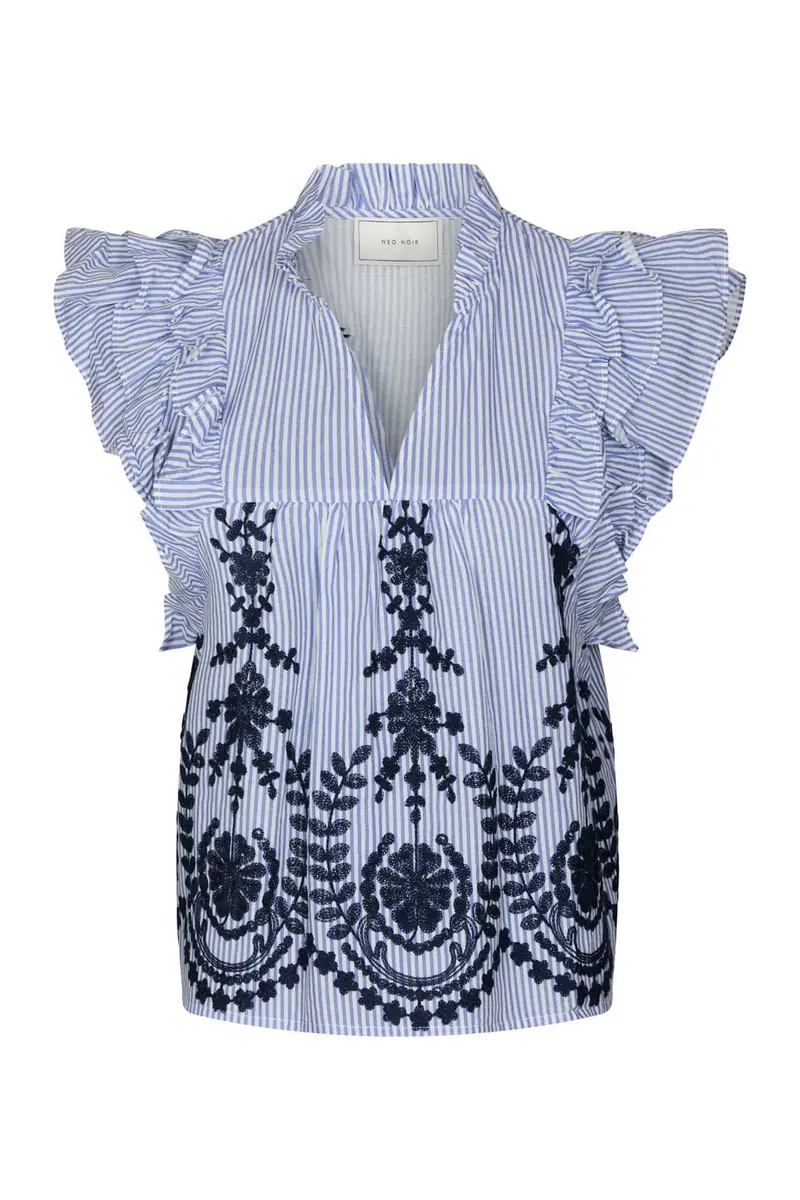Neo Noir - Jayla Stripe Embroidery Top 168997 - 140 - Blue