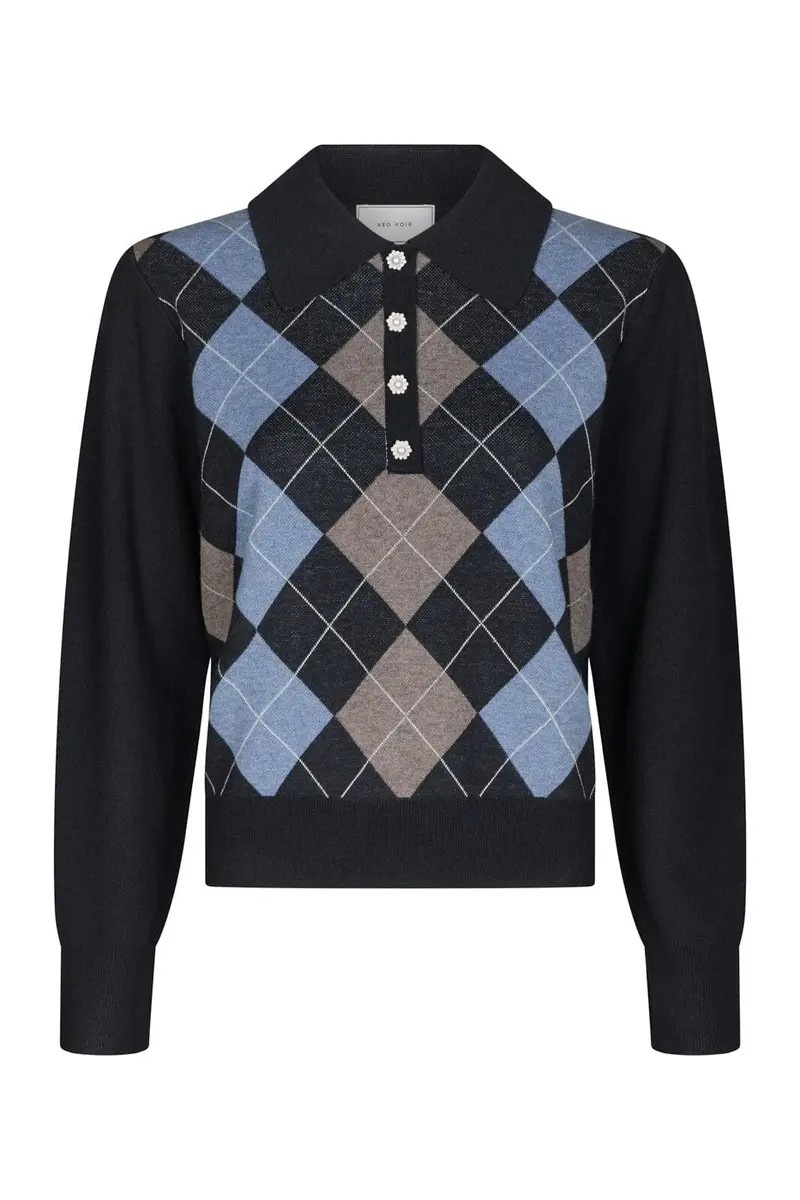 Neo Noir - Julina Check Knit Blouse 168829 - 141 - Navy