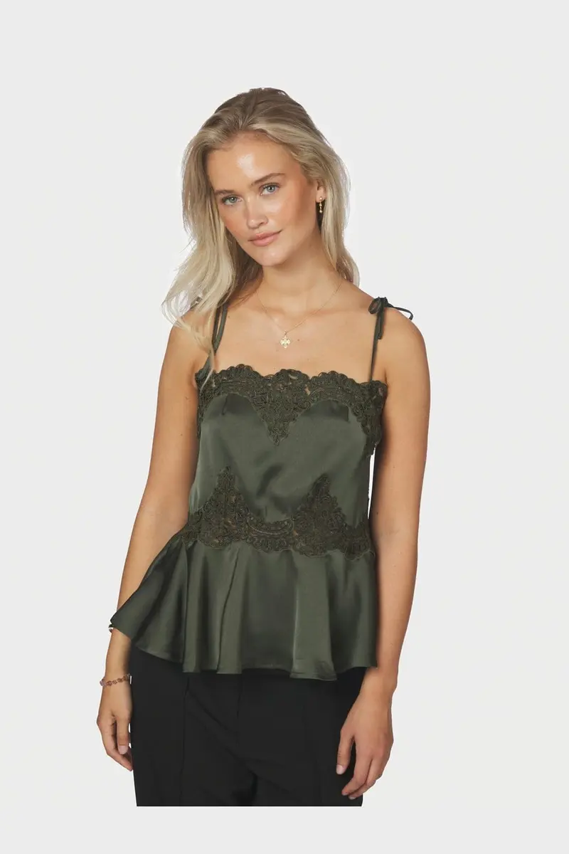 Neo Noir - Kaela Heavy Sateen Lace Top 168290 - 591 - Deep Green