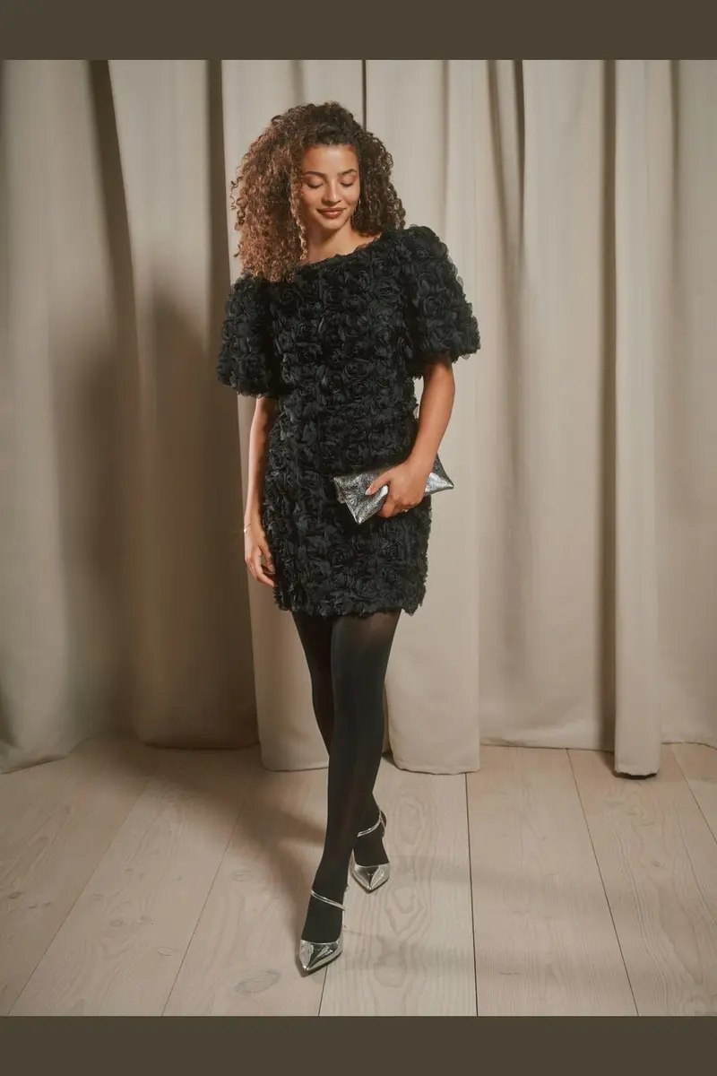 Neo Noir - Kerina Flower Dress 171172 - 100 - Black