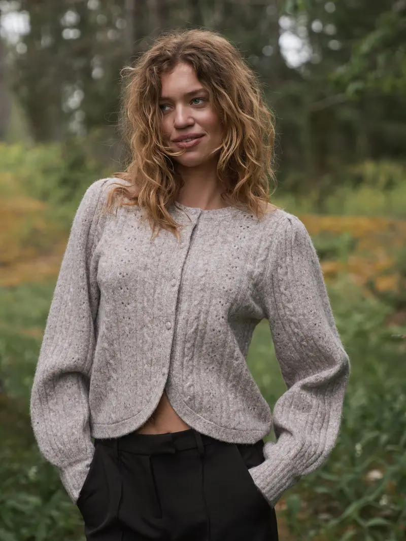 Neo Noir - Koteas Cable Knit Cardigan 168505 - 976 - Beige Melange