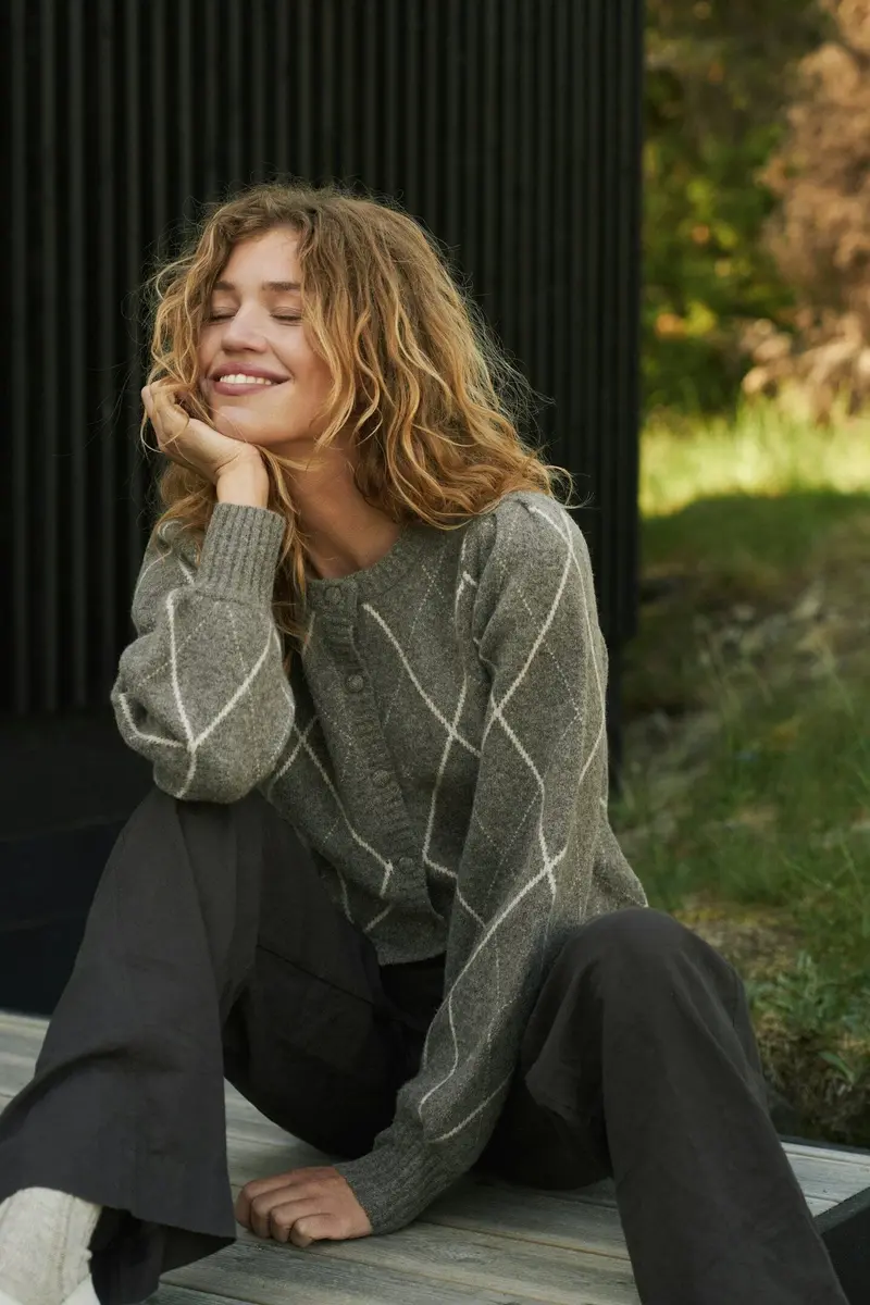 Neo Noir - Koteas Check Knit Cardigan 168893 - 214 - Taupe