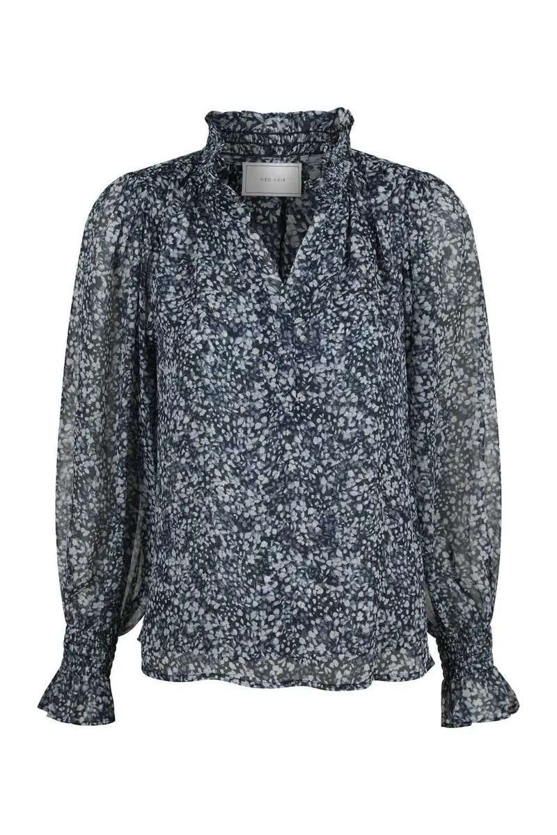 Neo Noir - Leia Flower Graphic Blouse - Navy