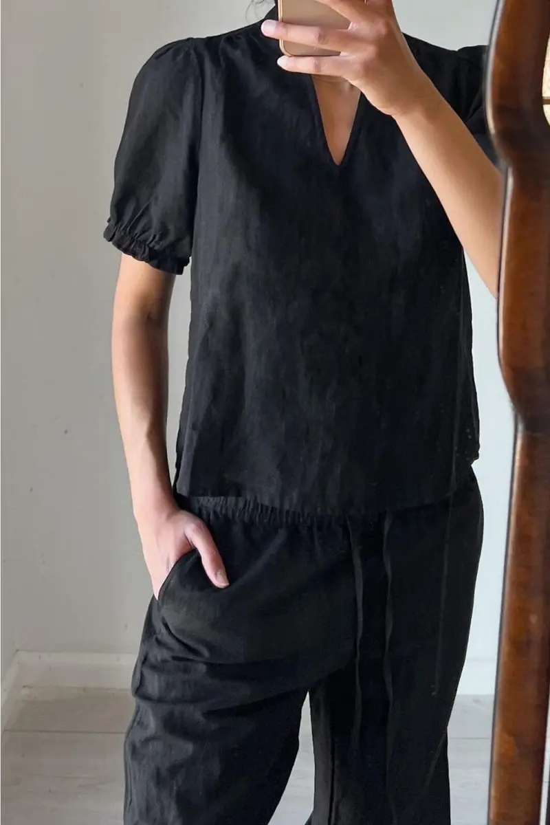 Neo Noir - Odesa Linen Blouse - Black