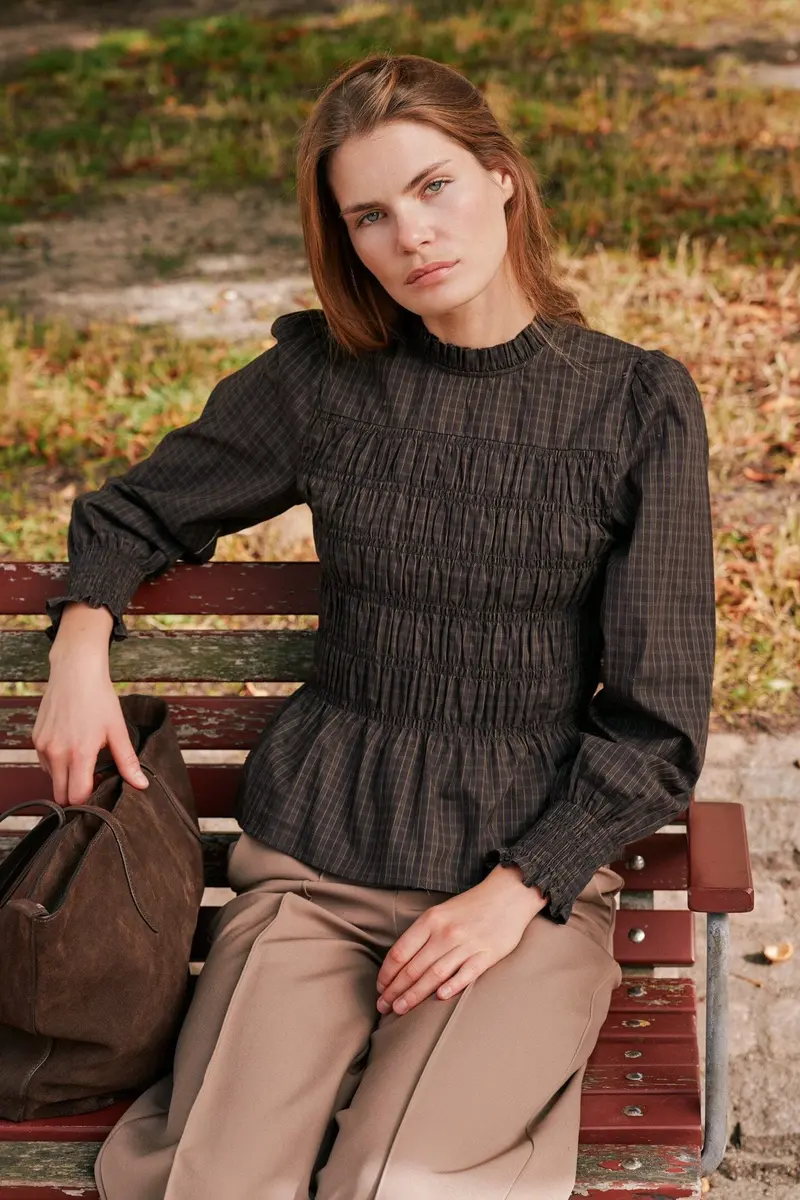 Neo Noir - Possa Big Check Blouse 170764 - 980 - Brown Check