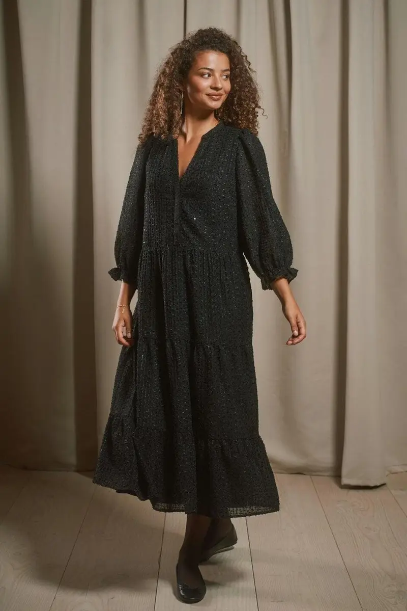 Neo Noir - Robyn Deco Chiffon Dress 171008 - 100 - Black