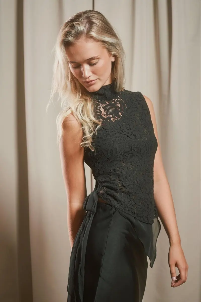 Neo Noir - Rosalina Lace Chiffon Top 171226 - 100 - Black
