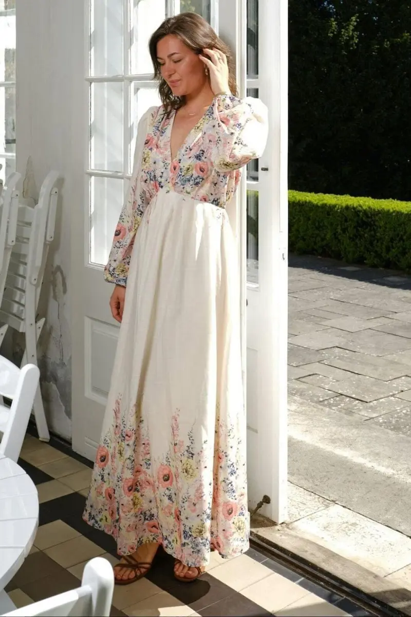 Neo Noir - Silfi Flower Print Dress 164828 - 122 - Creme