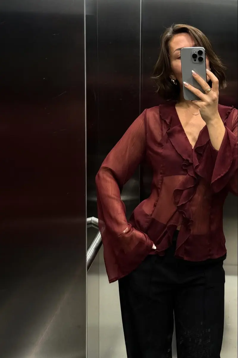 Neo Noir - Valappa Chiffon Blouse 166668 - 682 - Wine