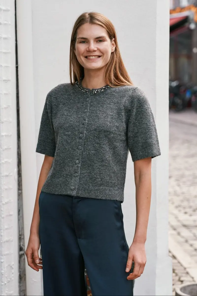 Neo Noir - Vanille Stone Soft Knit Cardigan 170125 - 805 - Dark Grey Mel.