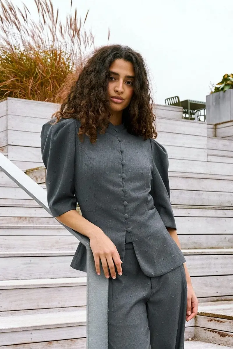 Neo Noir - Vittia Dobby Suit Blouse 170756 - 133 - Grey Melange
